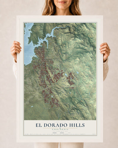 Map of El Dorado Hills, California, 24 x 36 inch print in a white wood frame