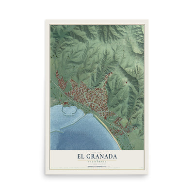 Map of El Granada, California, 12 x 18 inch unframed archival matte print