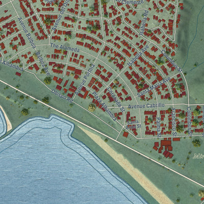 Close-up of the map of El Granada, California print showing street and building detail
