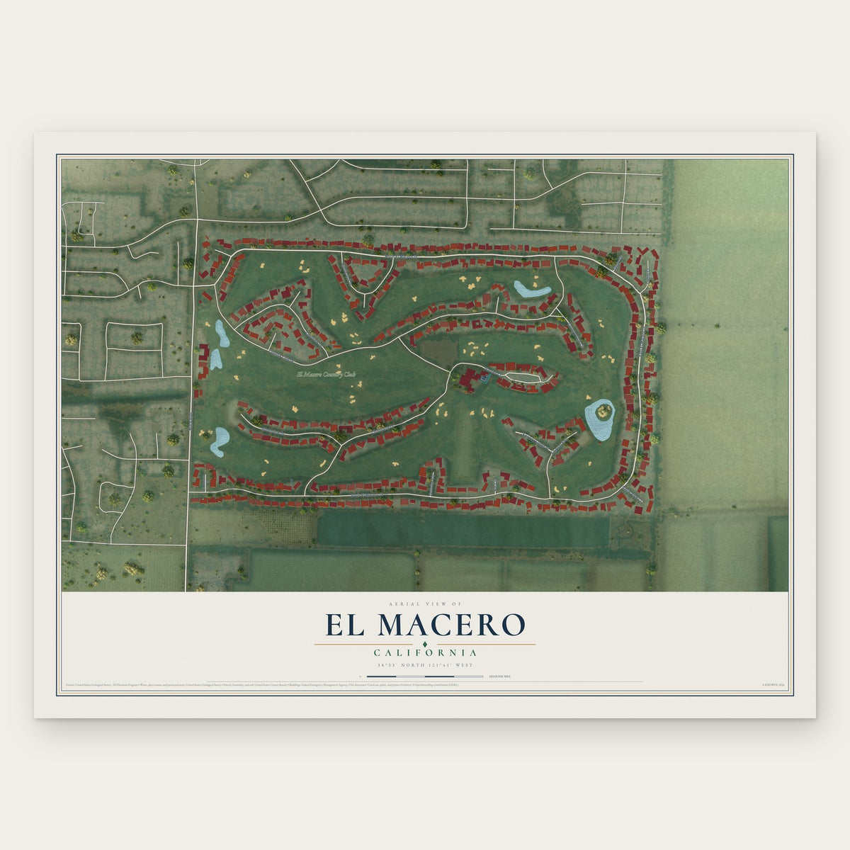 El Macero, California map print, the full design