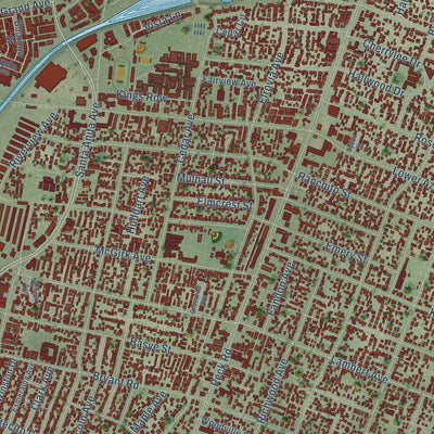 Close-up of the map of El Monte, California print showing street and building detail
