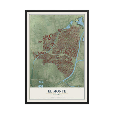 Map of El Monte, California, 12 x 18 inch print in a black wood frame