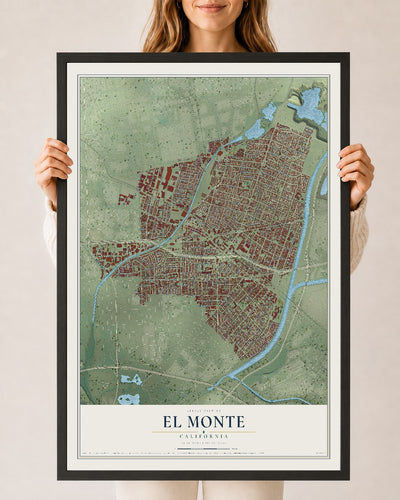 Map of El Monte, California, 24 x 36 inch print in a black wood frame