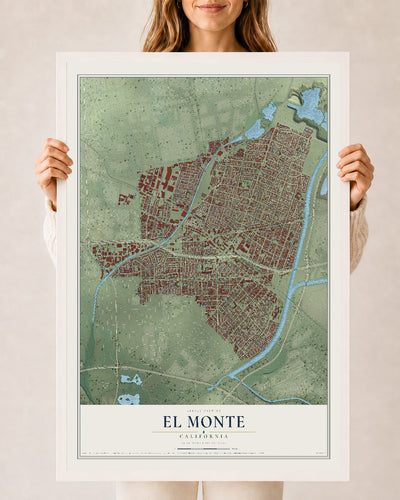Map of El Monte, California, 24 x 36 inch print in a white wood frame