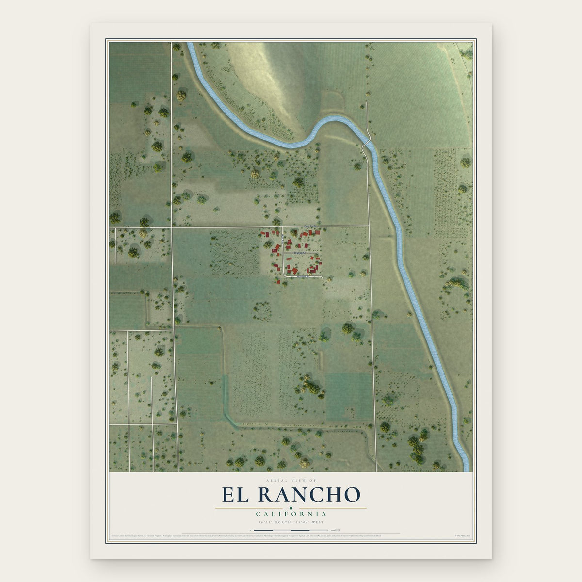 El Rancho, California map print, the full design