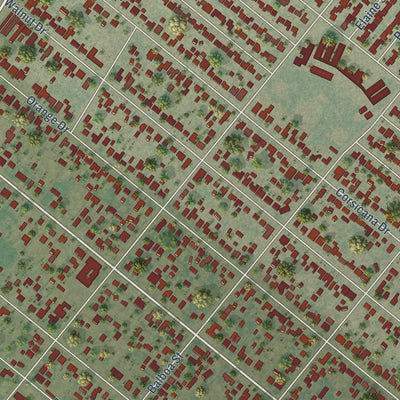 Close-up of the map of El Rio, California print showing street and building detail