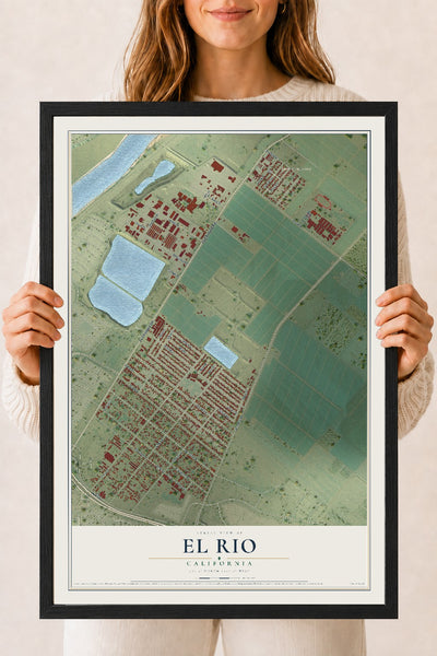 Map of El Rio, California, 18 x 24 inch print in a black wood frame