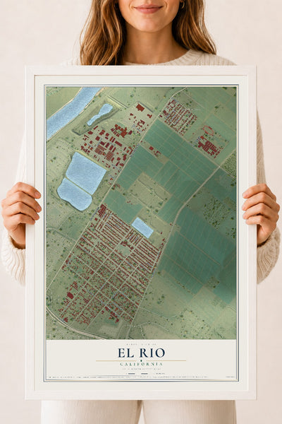 Map of El Rio, California, 18 x 24 inch print in a white wood frame