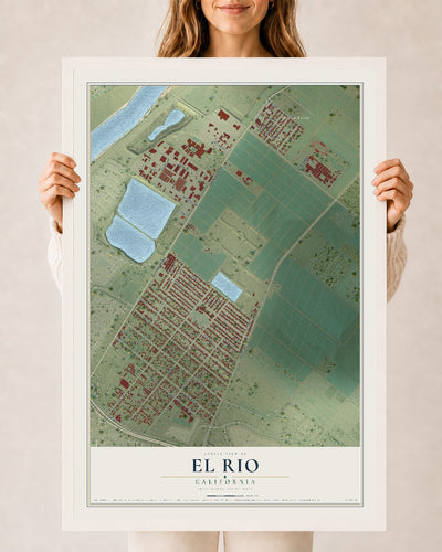 Map of El Rio, California, 24 x 36 inch print in a white wood frame