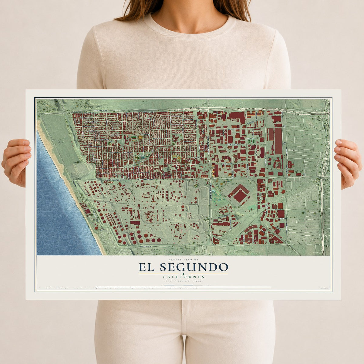 Map of El Segundo, California, 12 x 18 inch unframed archival matte print