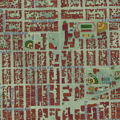 Close-up of the map of El Segundo, California print showing street and building detail