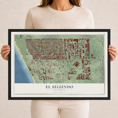 Map of El Segundo, California, 12 x 18 inch print in a black wood frame