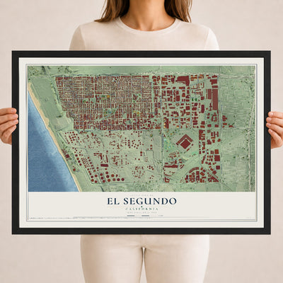 Map of El Segundo, California, 18 x 24 inch print in a black wood frame