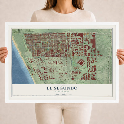 Map of El Segundo, California, 18 x 24 inch print in a white wood frame
