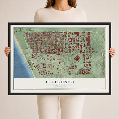 Map of El Segundo, California, 24 x 36 inch print in a black wood frame