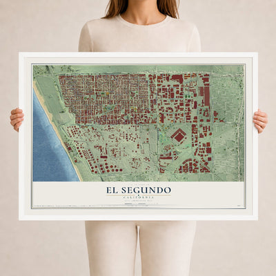 Map of El Segundo, California, 24 x 36 inch print in a white wood frame