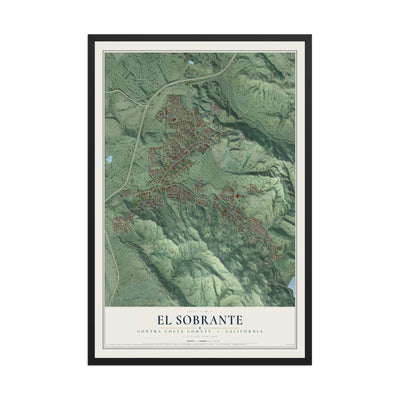 Map of El Sobrante, Contra Costa County, California, 12 x 18 inch print in a black wood frame