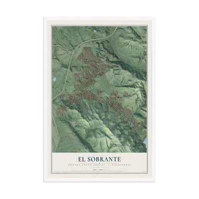 Map of El Sobrante, Contra Costa County, California, 12 x 18 inch print in a white wood frame
