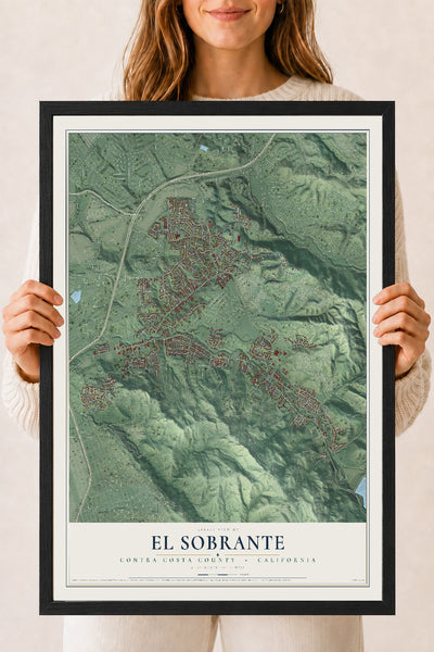 Map of El Sobrante, Contra Costa County, California, 18 x 24 inch print in a black wood frame