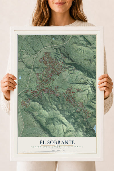 Map of El Sobrante, Contra Costa County, California, 18 x 24 inch print in a white wood frame