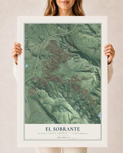 Map of El Sobrante, Contra Costa County, California, 24 x 36 inch print in a white wood frame
