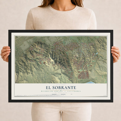 Map of El Sobrante, Riverside County, California, 12 x 18 inch print in a black wood frame