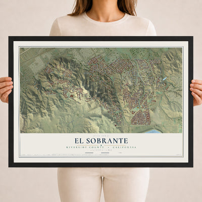 Map of El Sobrante, Riverside County, California, 18 x 24 inch print in a black wood frame