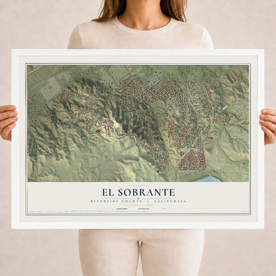 Map of El Sobrante, Riverside County, California, 18 x 24 inch print in a white wood frame