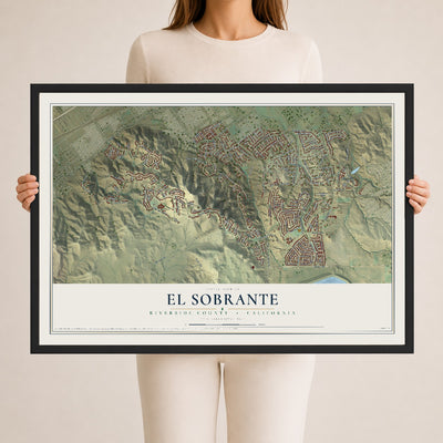 Map of El Sobrante, Riverside County, California, 24 x 36 inch print in a black wood frame