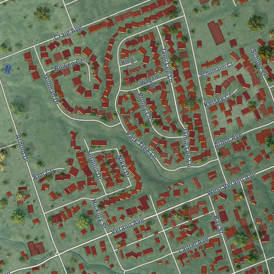 Close-up of the map of El Verano, California print showing street and building detail