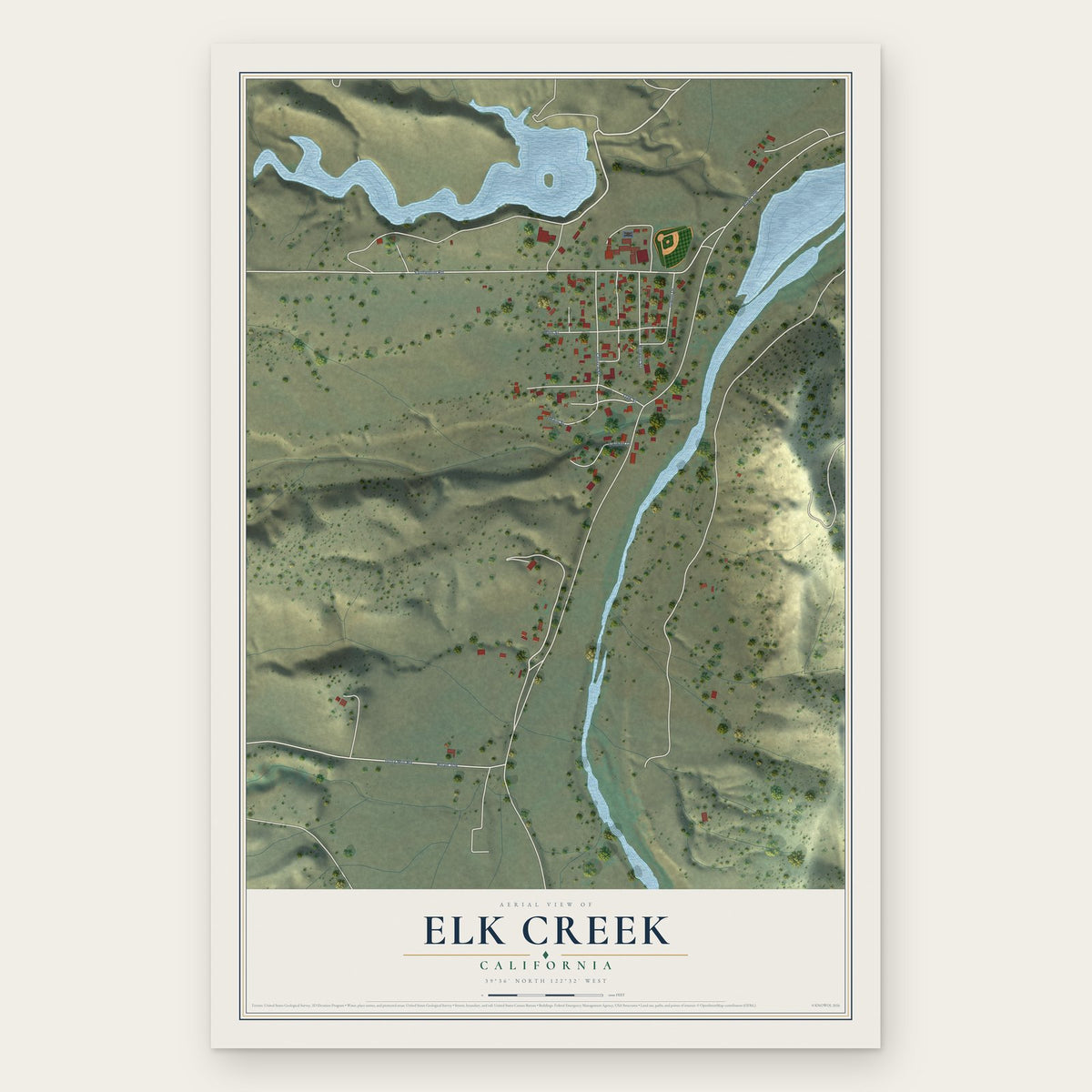Elk Creek, California map print, the full design