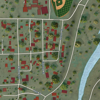 Close-up of the map of Elk Creek, California print showing street and building detail