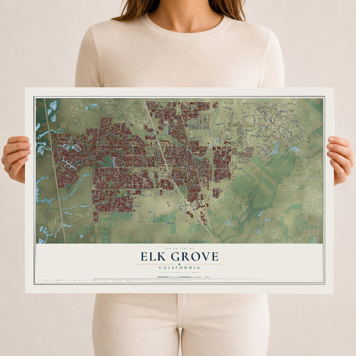Map of Elk Grove, California, 12 x 18 inch unframed archival matte print