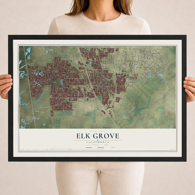 Map of Elk Grove, California, 18 x 24 inch print in a black wood frame