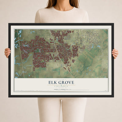 Map of Elk Grove, California, 24 x 36 inch print in a black wood frame