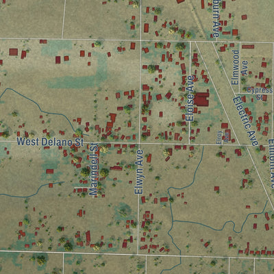 Close-up of the map of Elverta, California print showing street and building detail