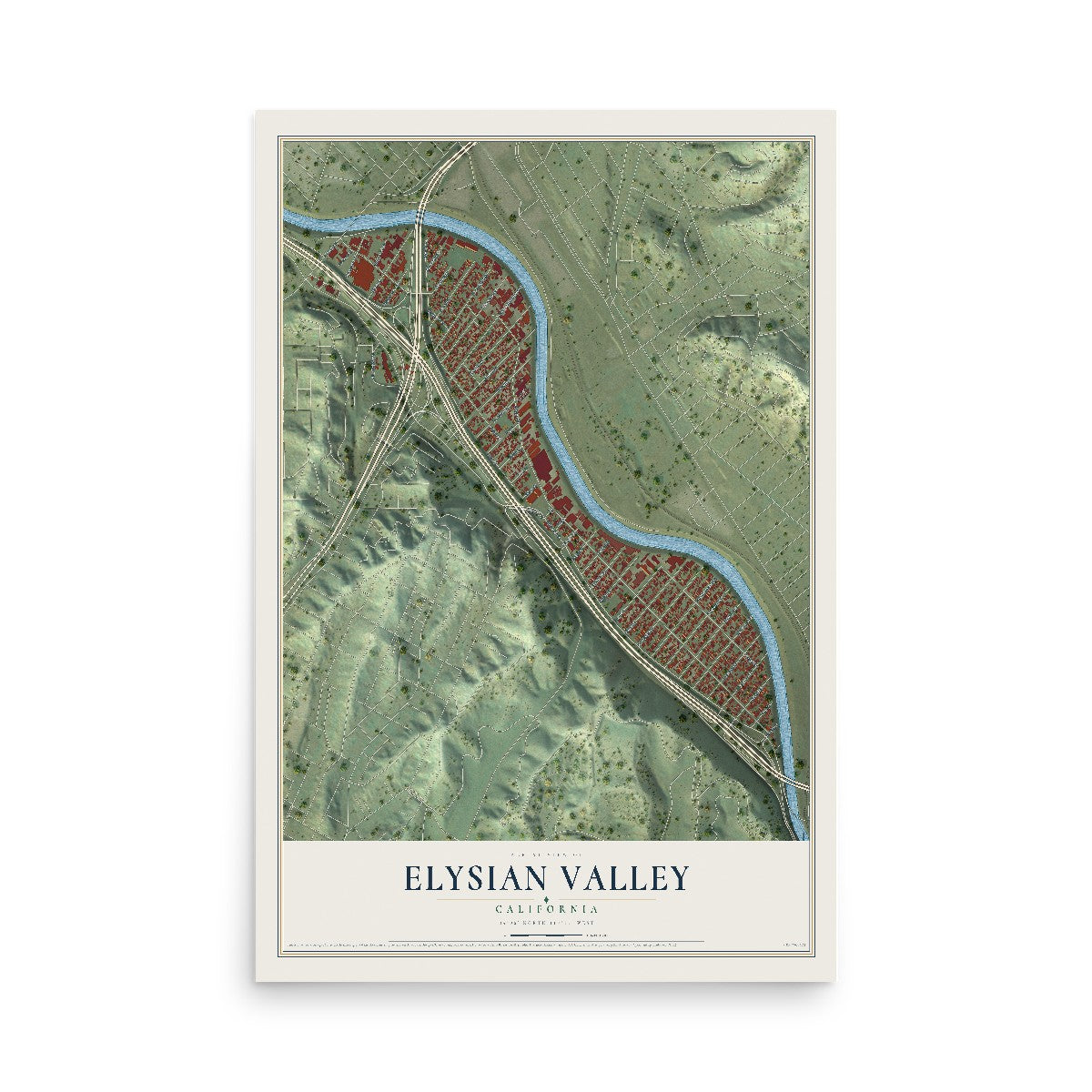 Map of Elysian Valley, California, 12 x 18 inch unframed archival matte print