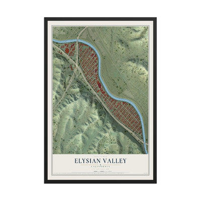 Map of Elysian Valley, California, 12 x 18 inch print in a black wood frame