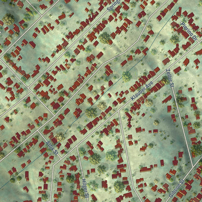 Close-up of the map of Encanto, California print showing street and building detail