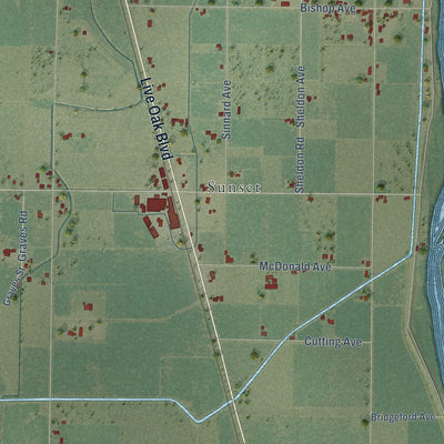 Close-up of the map of Encinal, California print showing street and building detail