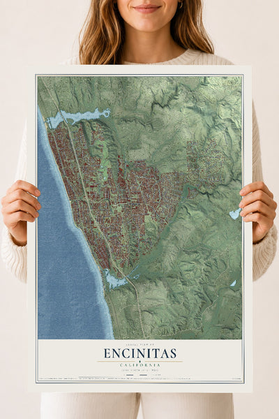 Map of Encinitas, California, 18 x 24 inch unframed archival matte print