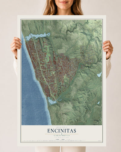 Map of Encinitas, California, 24 x 36 inch unframed archival matte print