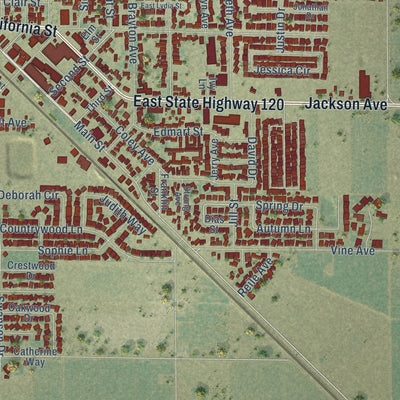 Close-up of the map of Escalon, California print showing street and building detail