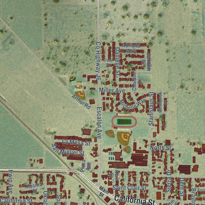 Second close-up of the map of Escalon, California print showing more streets and buildings