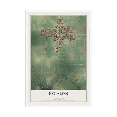 Map of Escalon, California, 12 x 18 inch print in a white wood frame