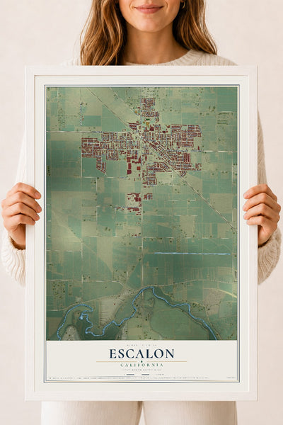 Map of Escalon, California, 18 x 24 inch print in a white wood frame