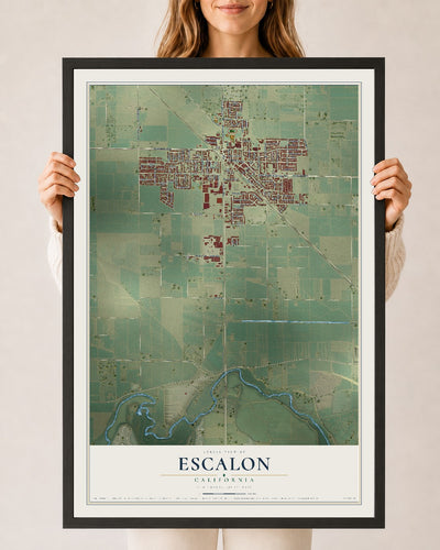 Map of Escalon, California, 24 x 36 inch print in a black wood frame