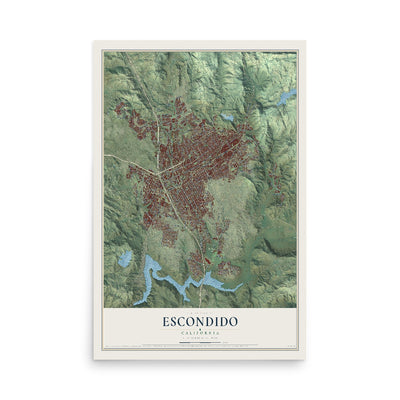 Map of Escondido, California, 12 x 18 inch unframed archival matte print