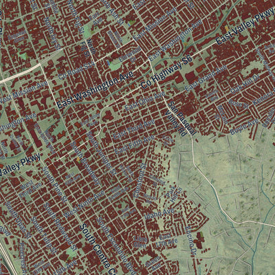 Close-up of the map of Escondido, California print showing street and building detail