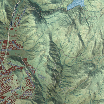 Second close-up of the map of Escondido, California print showing more streets and buildings